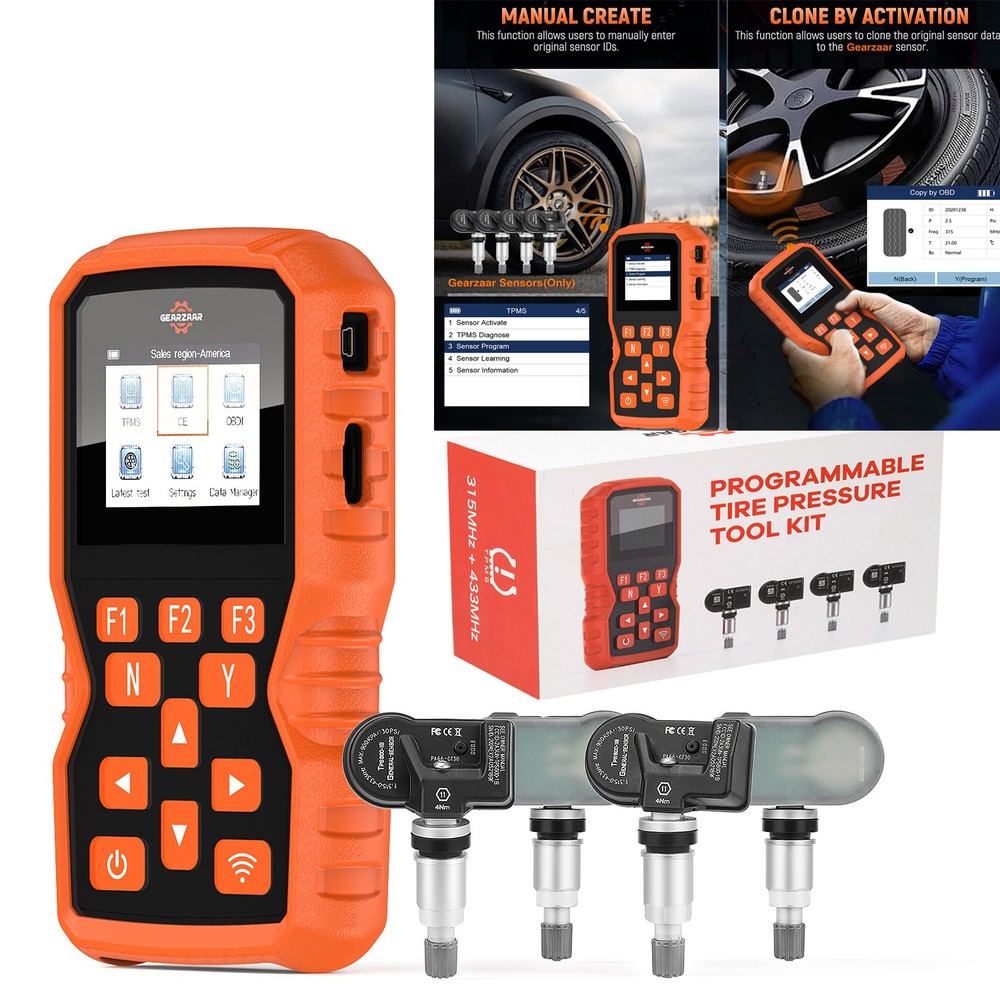Universal TPMS Relearn Tool with 4 Programmable Sensors for Reset & Activation