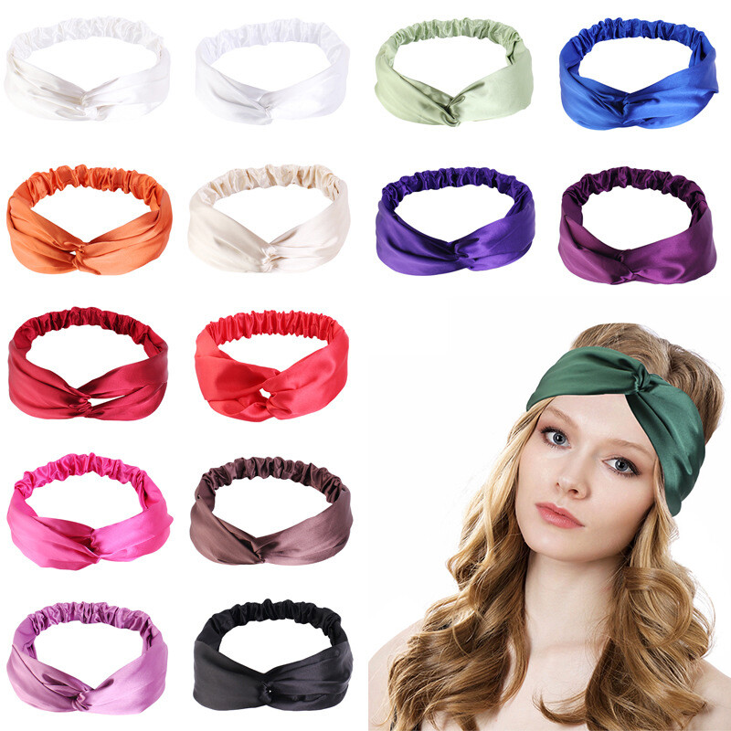 Silk Satin Stretchable Cross Headband Turban Hair Wrap Fashion Accessory
