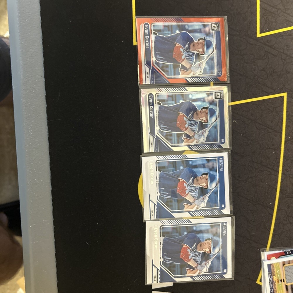 EVAN CARTER 2024 Donruss Optic /99 Rangers Baseball Card with 3 Base Lot of 4