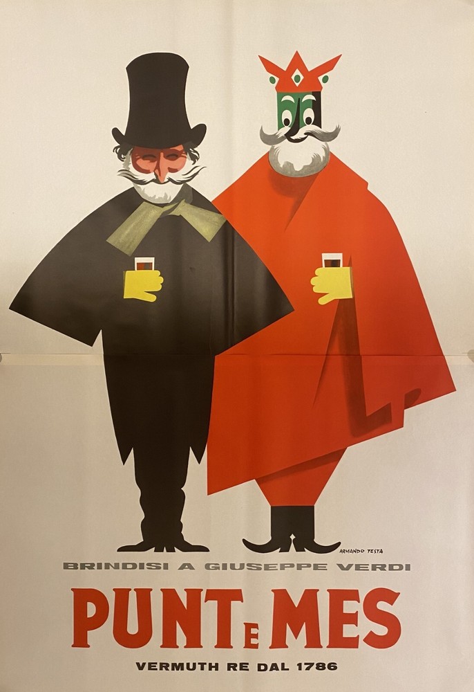 Armando Testa, 1951 - PUNT E MES (Green) - Original Vintage Poster 200 X 140 Cm