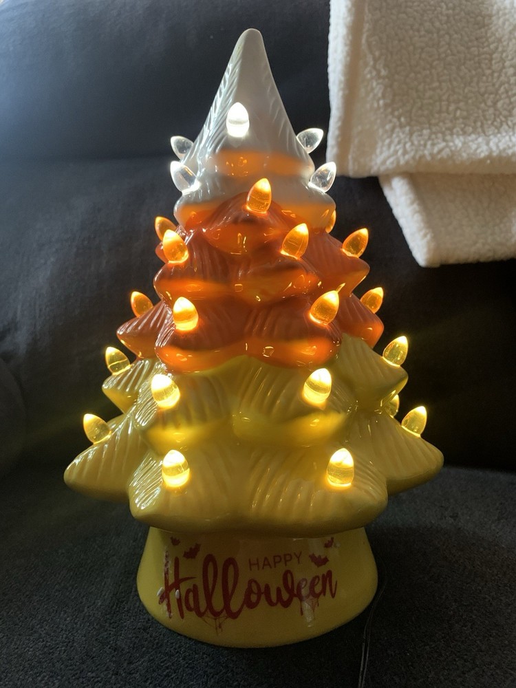 Halloween Candy Corn Tree Lights Up Ceramic 12