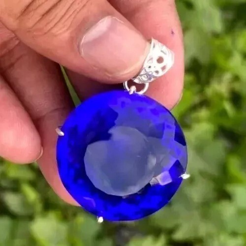Blue Round Cut Natural Topaz Pendant 98.25 Ct 925 Solid Silver Loose Gemstone
