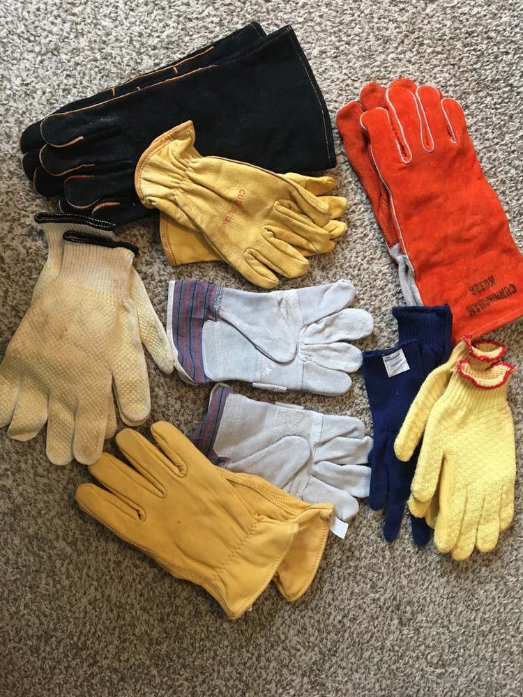 LOT 8 pair mixed Vintage gloves welders cut resistant work various sizes unused