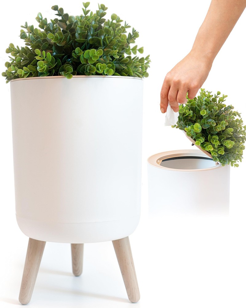 Small Bathroom Trash Can with Lid, Small Bathroom Garbage Can with Plant Styl...