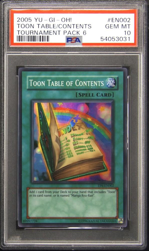 PSA 10 Yugioh Toon Table of Contents TP6-EN002 Super Rare Tournament Pack 6 Graded Card