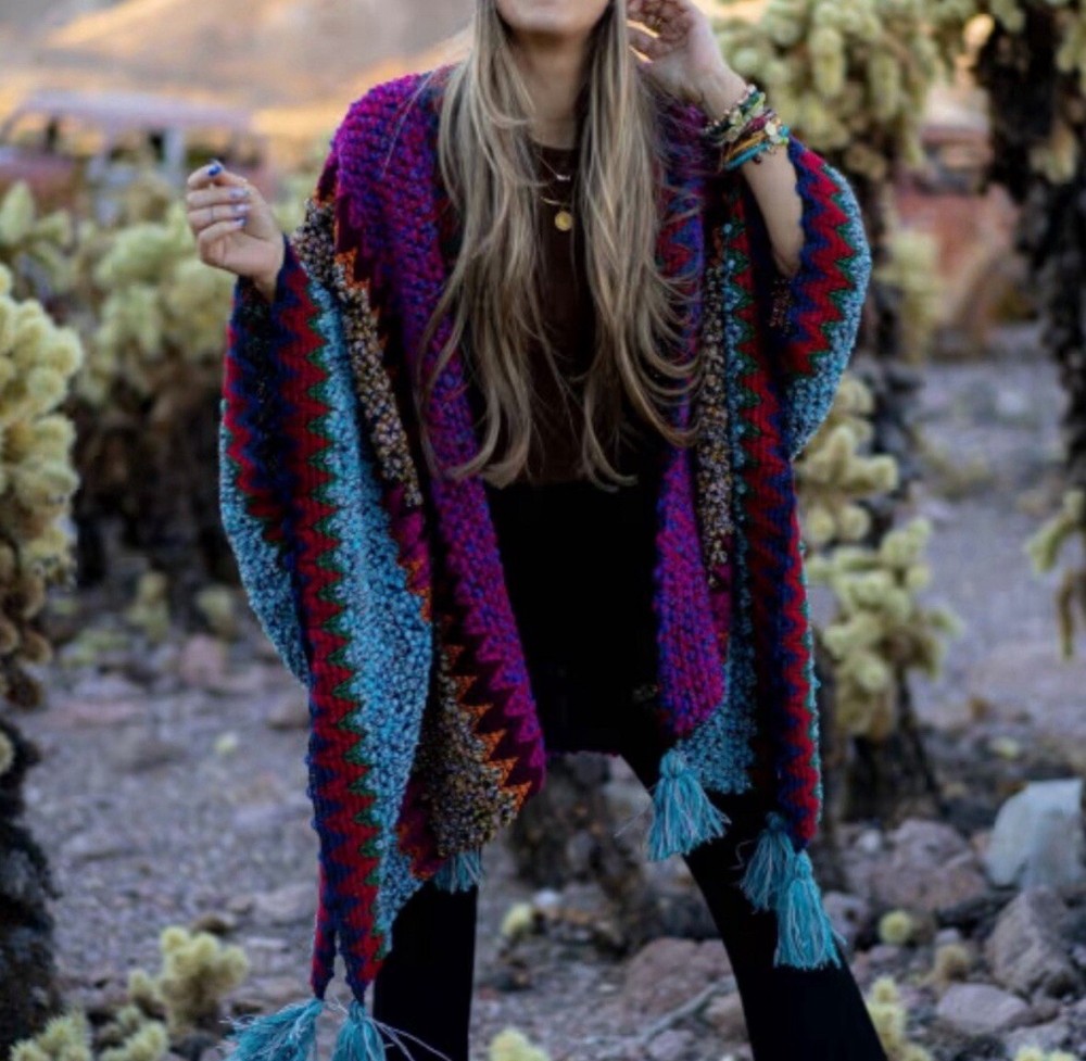 XL New Boho Hippie Knit Tasseled Pink Cardigan Sweater Robe Womens X-LARGE OS