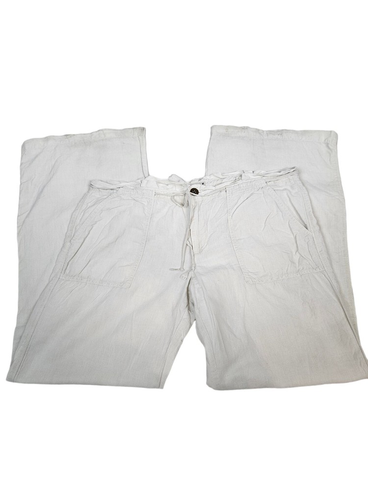 American Eagle Ivory Linen Blend Wide Leg Pants Size 12 Women's D98