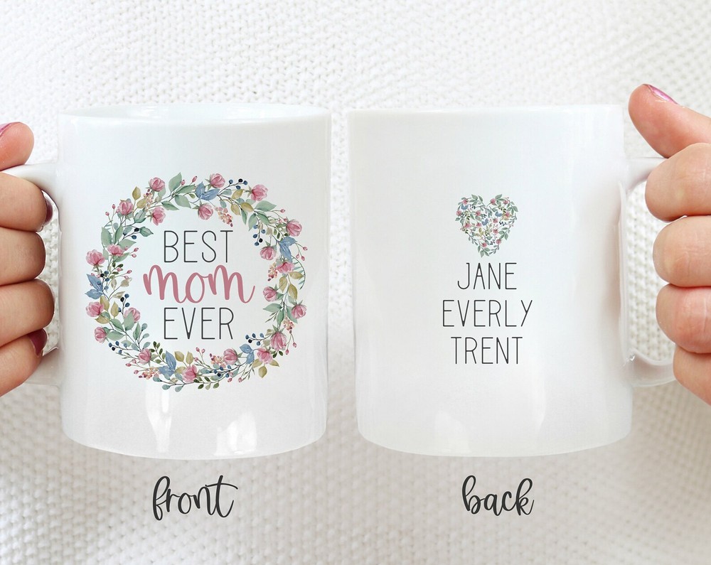 Best Mom Ever Coffee Mug Personalized Mug Floral Watercolor Mom Mug With Kids