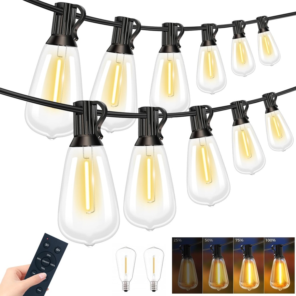 100FT Waterproof LED Outdoor String Lights with Remote for Patio, 32+ Modes