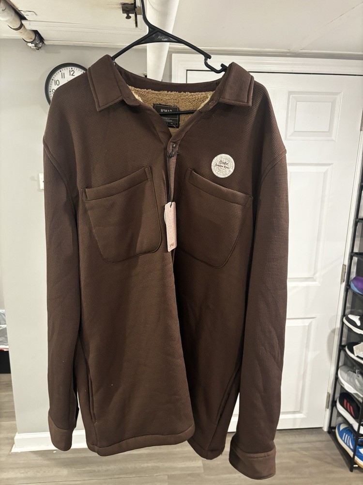Nomad Men’s XL Brown Waffle Thermal Full Zip Jacket Sherpa Lined Cozy Shacket