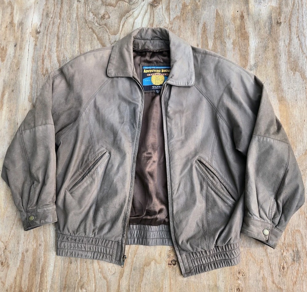 Vintage 80's Adventure Bound Wilson's Leather Men's MEDIUM Brown Bomber Jacket