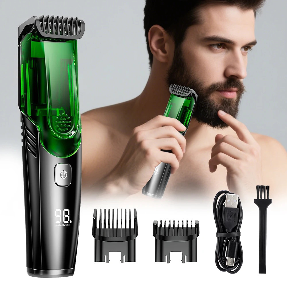 Men's Waterproof Vacuum Beard & Mustache Trimmer Hair Clipper  