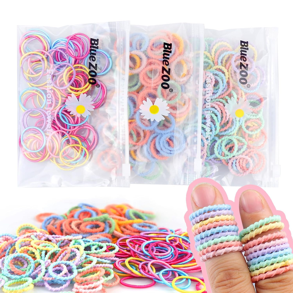 300PCS Elastic Hair Ties for Women & Kids - 3 Styles Thin Ponytail Holders