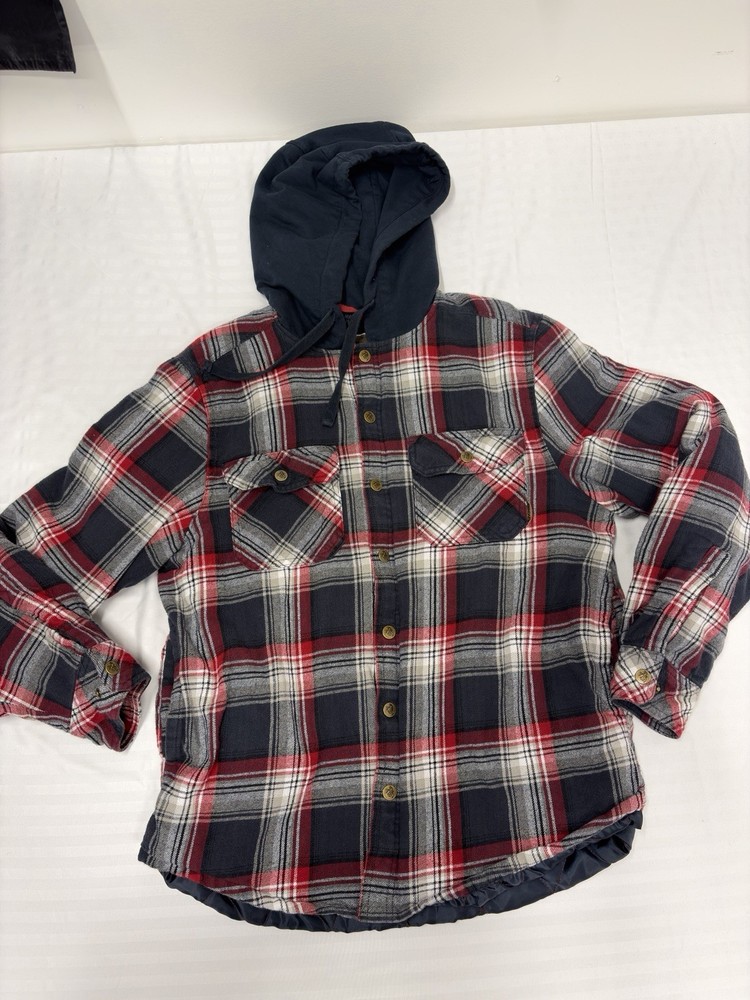 LEGENDARY WHITETAILS FLANNEL SHIRT JACKET SHACKET MENS MEDIUM QUILT LINED HOODED
