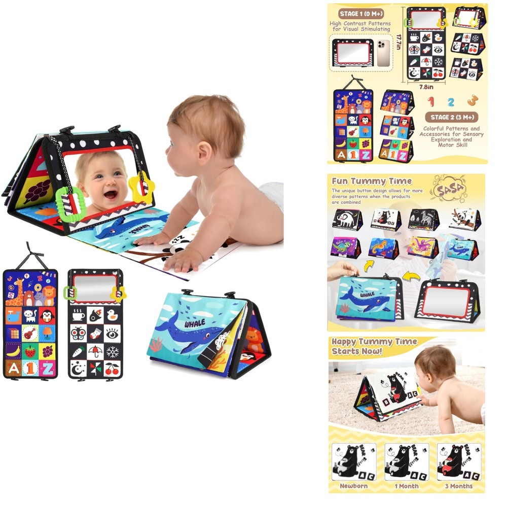 High Contrast Black & White Tummy Time Toy for Newborns - Baby Visual Stimulation