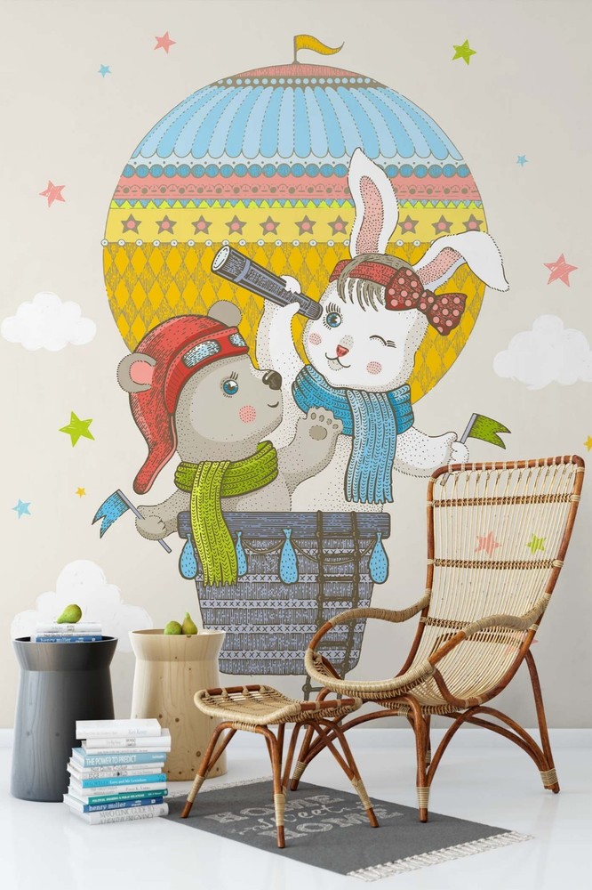 3D Animals Hot Air Balloon Watercolor Wall Murals Wallpaper Murals Wall Sticker