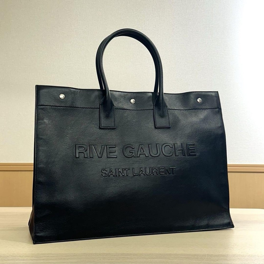 Saint Laurent Liv Gauche Smooth Leather Tote Bag in Black  
