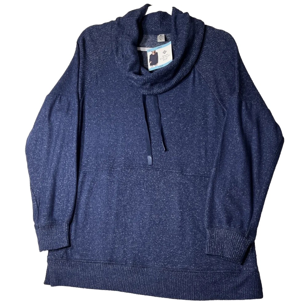 Ladies Lounge Top with Kangaroo Pocket in Blue - Large Size-image