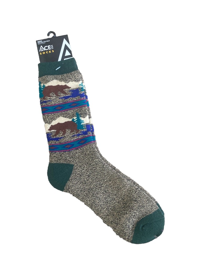 Ace USA Brown Bear Salt & Pepper Unisex Towel Ski Socks