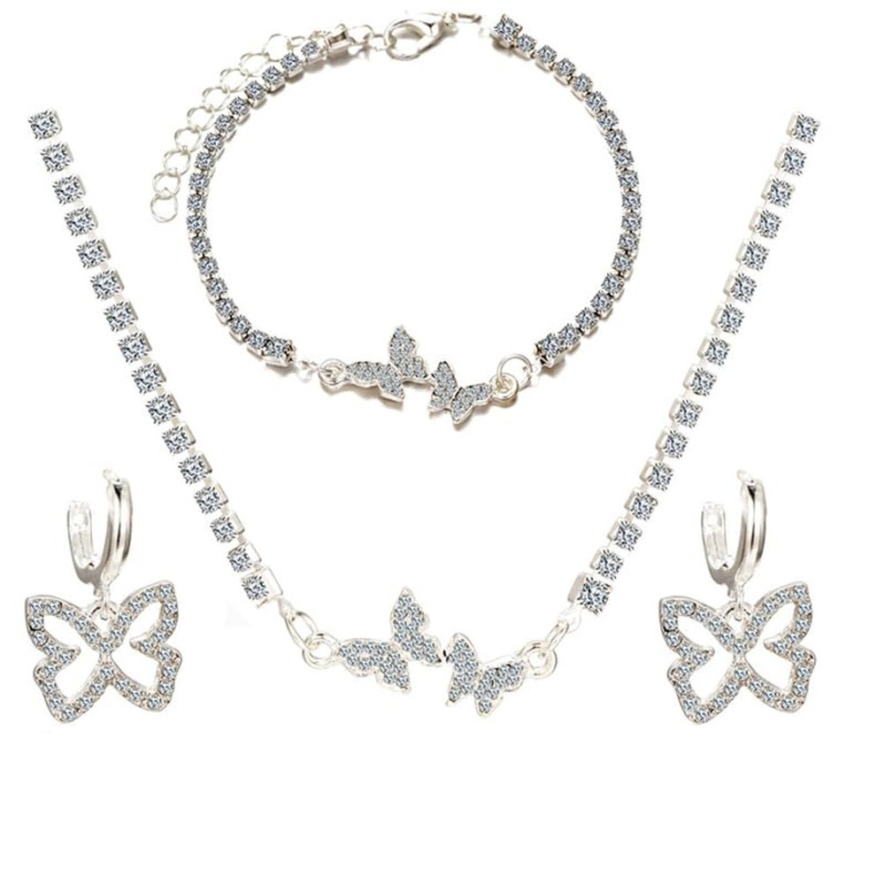 3-Piece Silver Butterfly Jewelry Set with Necklace, Bracelet & Dangle Earrings