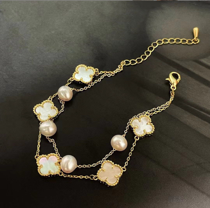 Double-layered Natural Freshwater Pearl Bracelet for Women in Shell Design