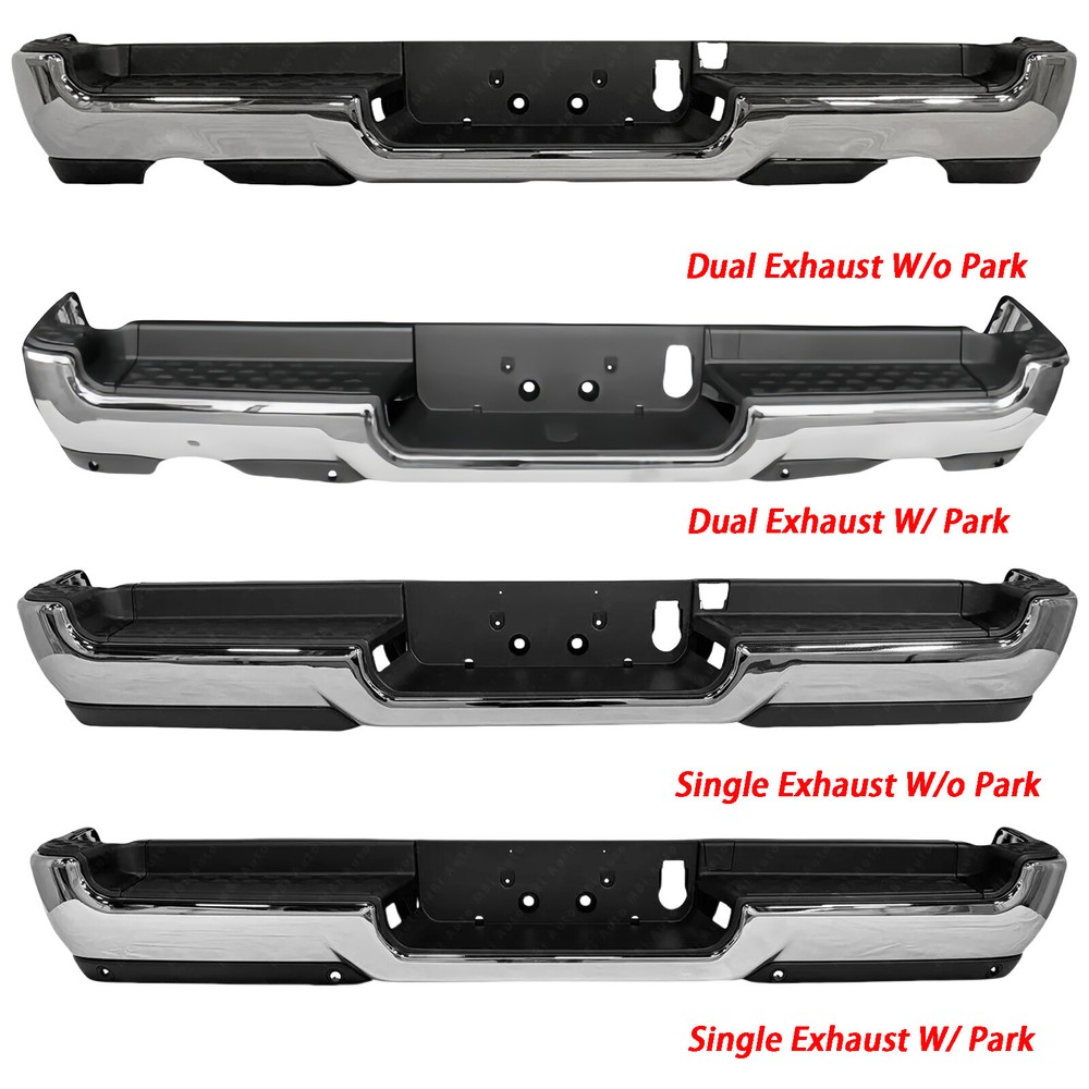 Fit For RAM 1500 2019-2022 w/ Dual Exhaust Chrome Steel Rear Bumper Assembly