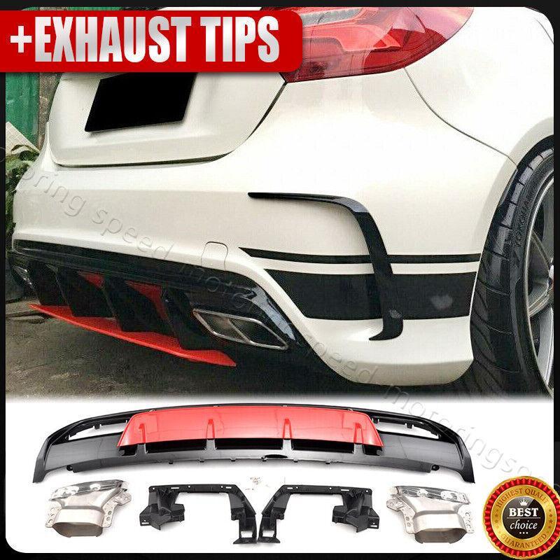 Rear Bumper Diffuser Lip +Exhaust Tips For Benz W176 A200 A250 A45  2013-18