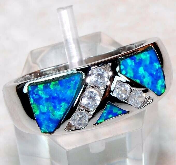 Australian Opal Inlay & Topaz 925 Solid Sterling Silver Ring Sz 6 DT3
