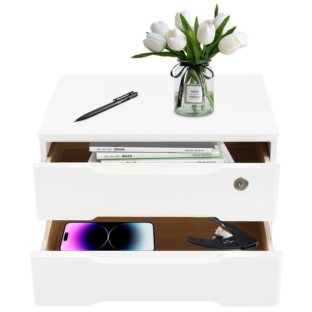 2-Tier Lockable Wooden Desk Organizer with Storage Drawers