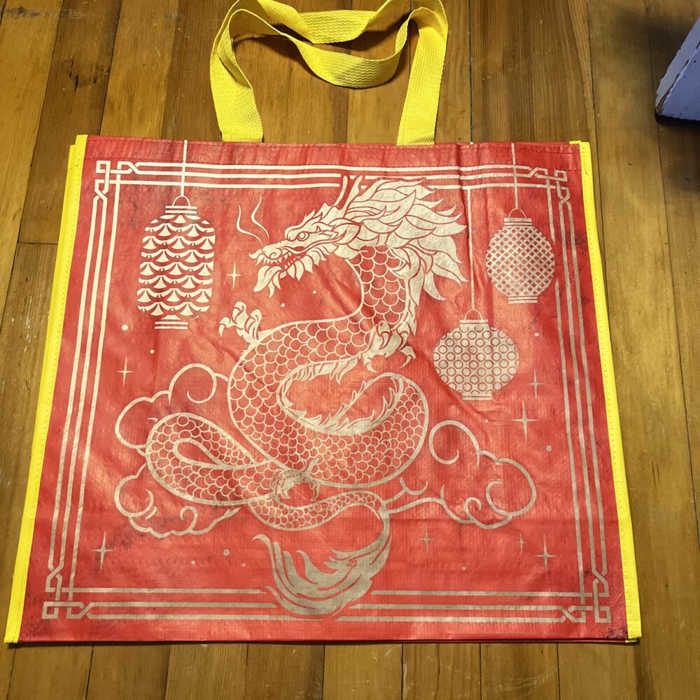 HOMEGOODS Shopping Bag Reusable Big Tote New Spring DRAGON RED 🧧 HAPPY NEW YEAR-image