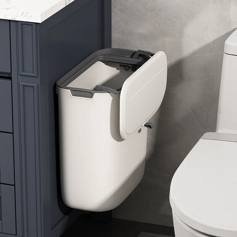 7/9L Trash Can Wall Mounted Hanging Trash Bin with Lid Waterproof Narrow Seam US