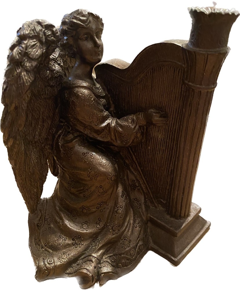 Vintage 6-Inch Gold Angel Figurine Playing Resin Harp Antique Decor