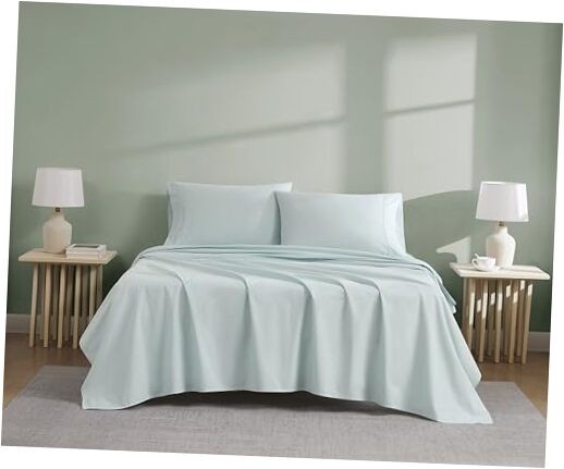 Luxury Cotton 300 Thread Count Organic Cotton 4-Piece Sheet Set Queen Aqua
