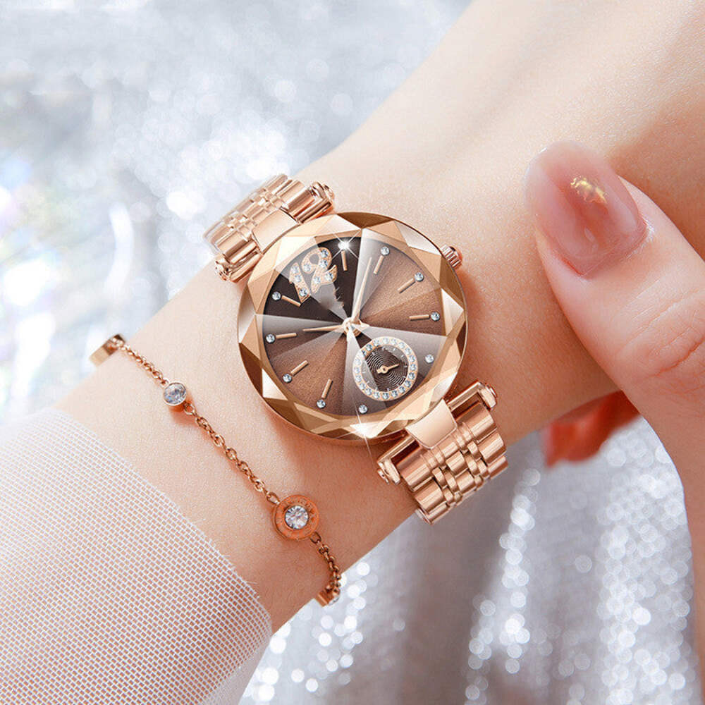 Stylish Women's Gradient Glass Watch with Diamond-Accented Face, Quartz Movement