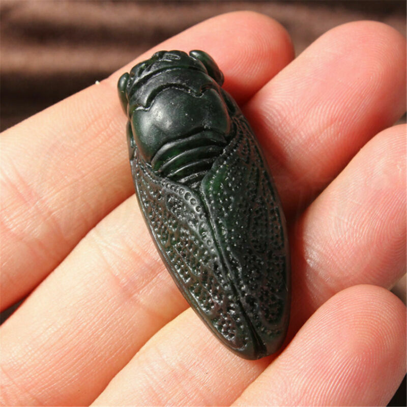 Certified Natural Green Jade Hand Carved Cicada Good Luck Charm Jewelry Pendant