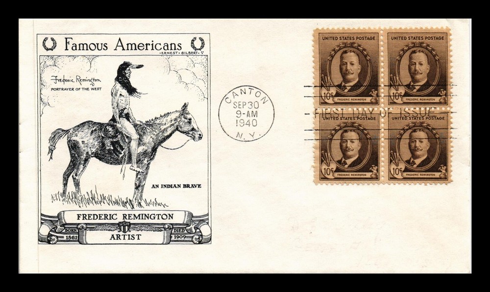 DR Jim Stamps US Cover Remington Famous Americans FDC Scott 888 Block 4