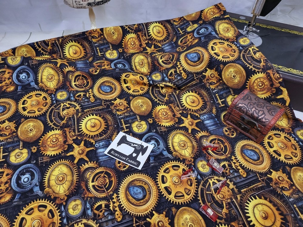 Steampunk, Steam Punk, cotton lycra jersey knit fabric 150cm wide