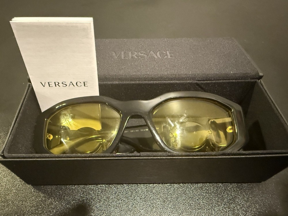 VERSACE VE 4361 GB1/85 Black Yellow Unisex Sunglasses Brand New