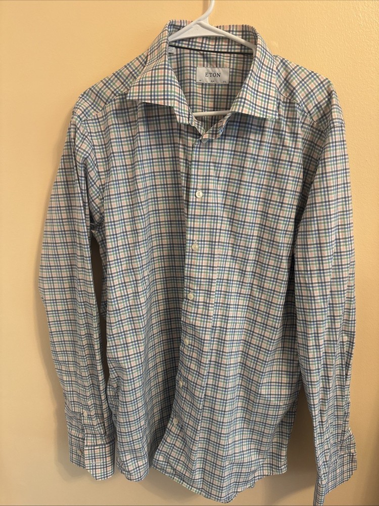 Eton Of Sweden Contemporary Multi Color Plaid Check Dress Shirt Mens 44/17.5