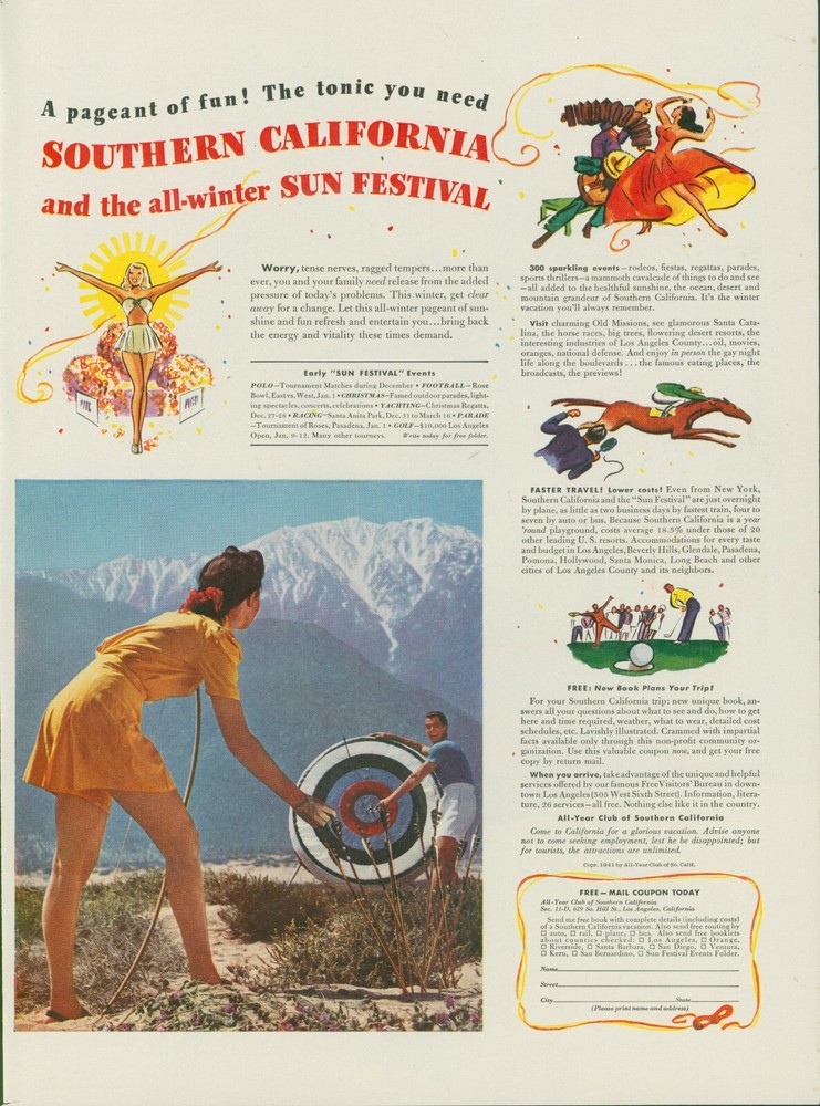 1941 Southern California Sun Festival Archery Target Mountain Golf Ad L39