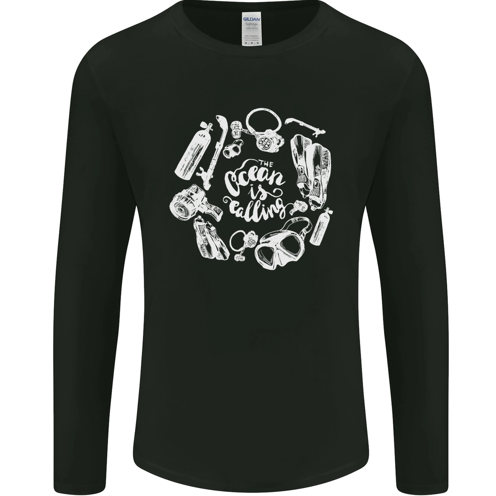 The Ocean Is Calling Scuba Diving Diver Mens Long Sleeve T-Shirt
