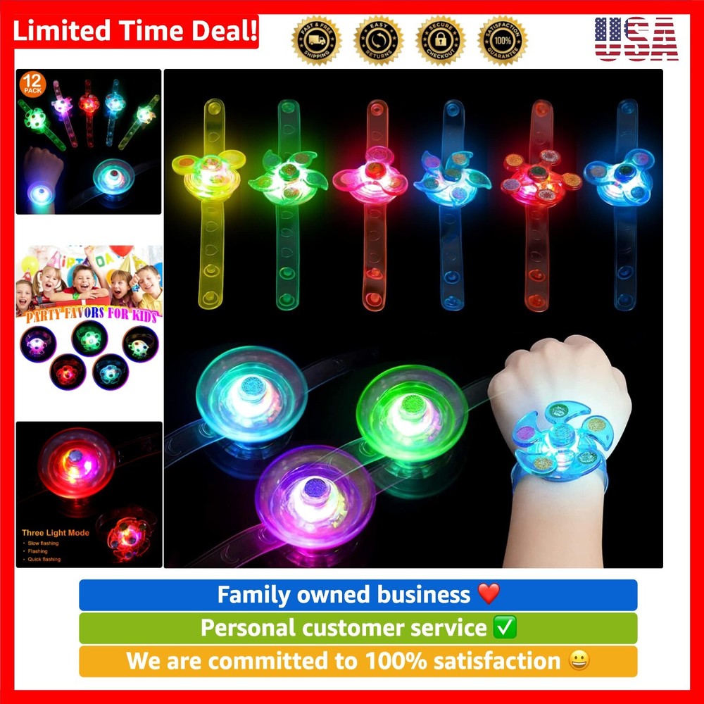 12 Pack LED Light up Bracelet Fidget Toys, Party Favors for Kids 4-8 8-12, Gl...