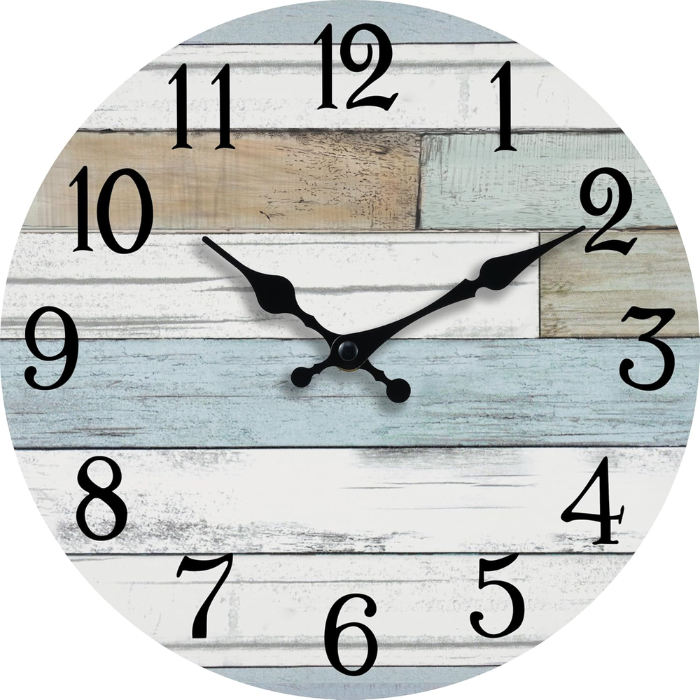 8 Inch Silent Non-Ticking Coastal Rustic Wall Clock Battery Operated