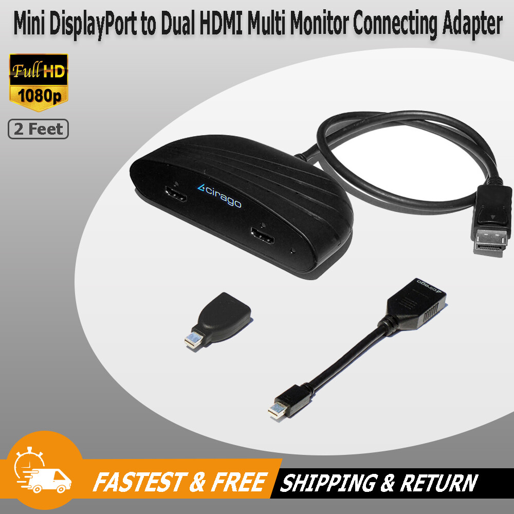 Cirago NuView X2 Mini DisplayPort to Dual HDMI Multi Monitor Connecting Adapter