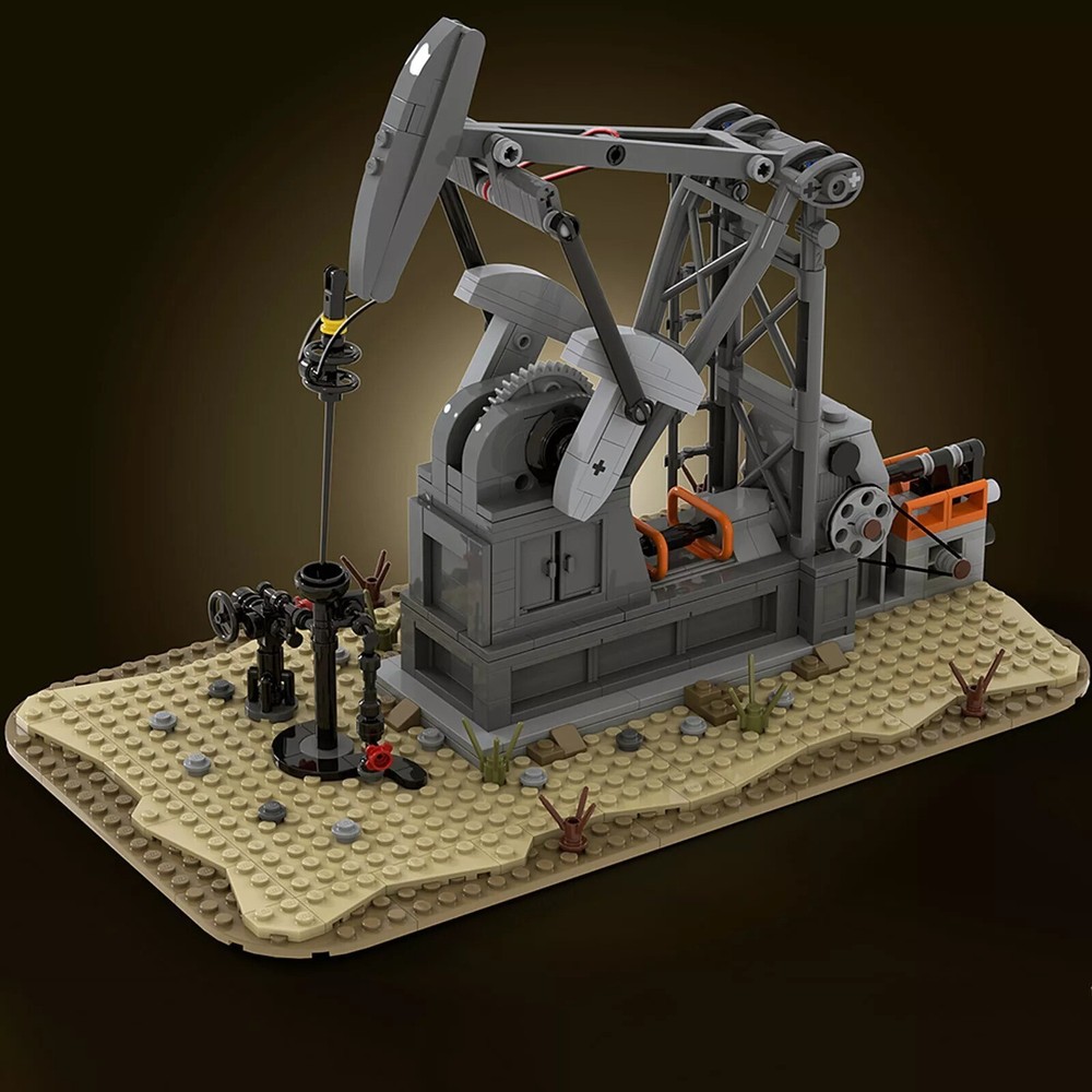 Functioning Oil Pump Jack Oil Derrick Building Blocks Toys Set Creative Mockup