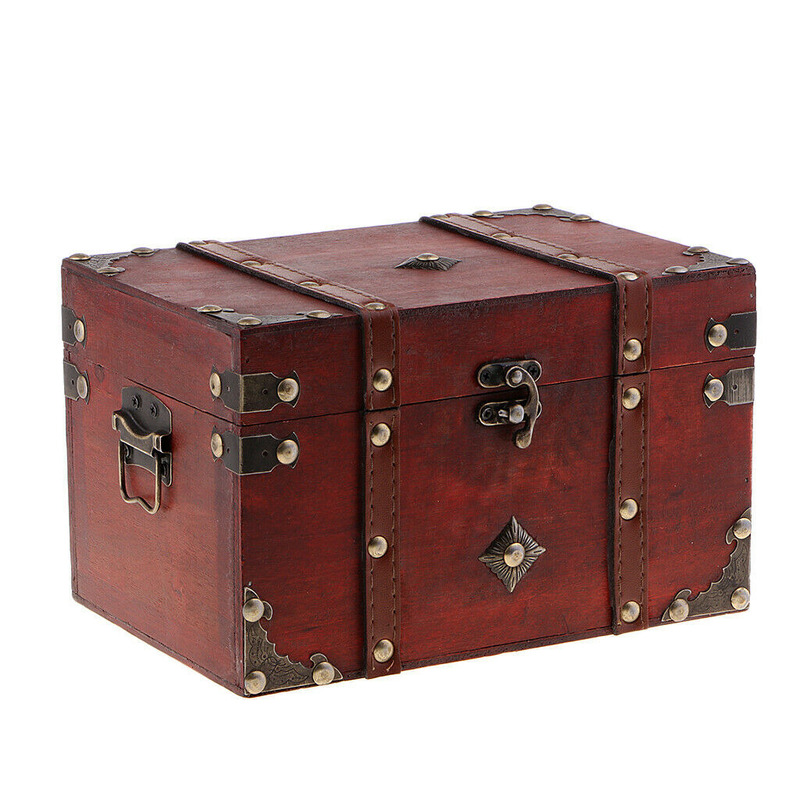 Retro Wooden Jewelry Storage Case Treasure Chest Box Home Decoration
