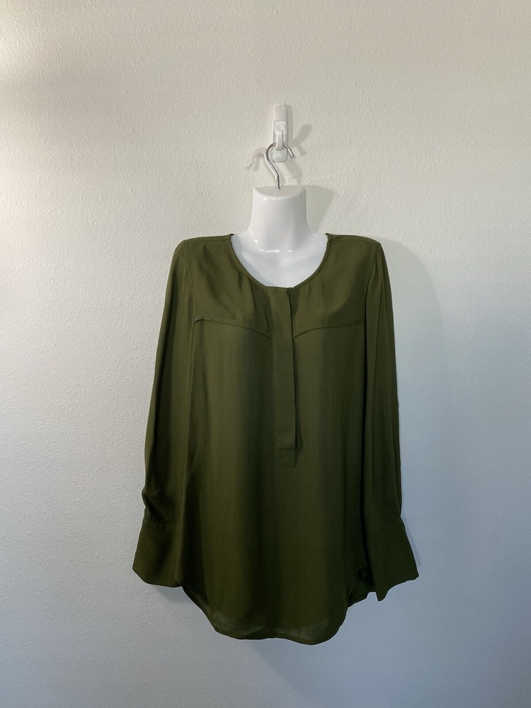 J.Crew Popover Tunic 8 Olive Green Womens Minimalist Career Crew Neck Buttons