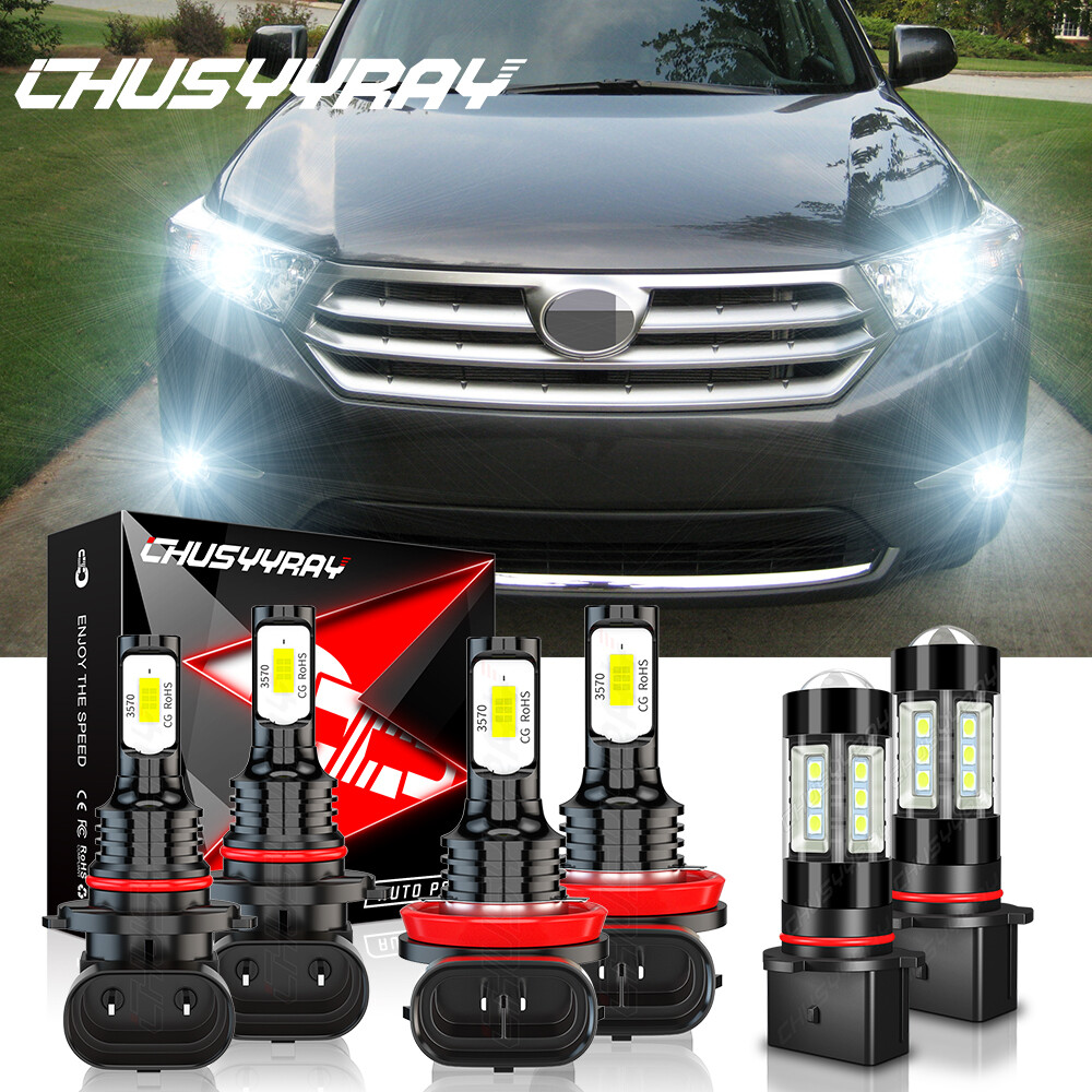 For Toyota Highlander 2011-2013 Combo LED Headlight Hi/Lo Beam + Fog Light Bulbs