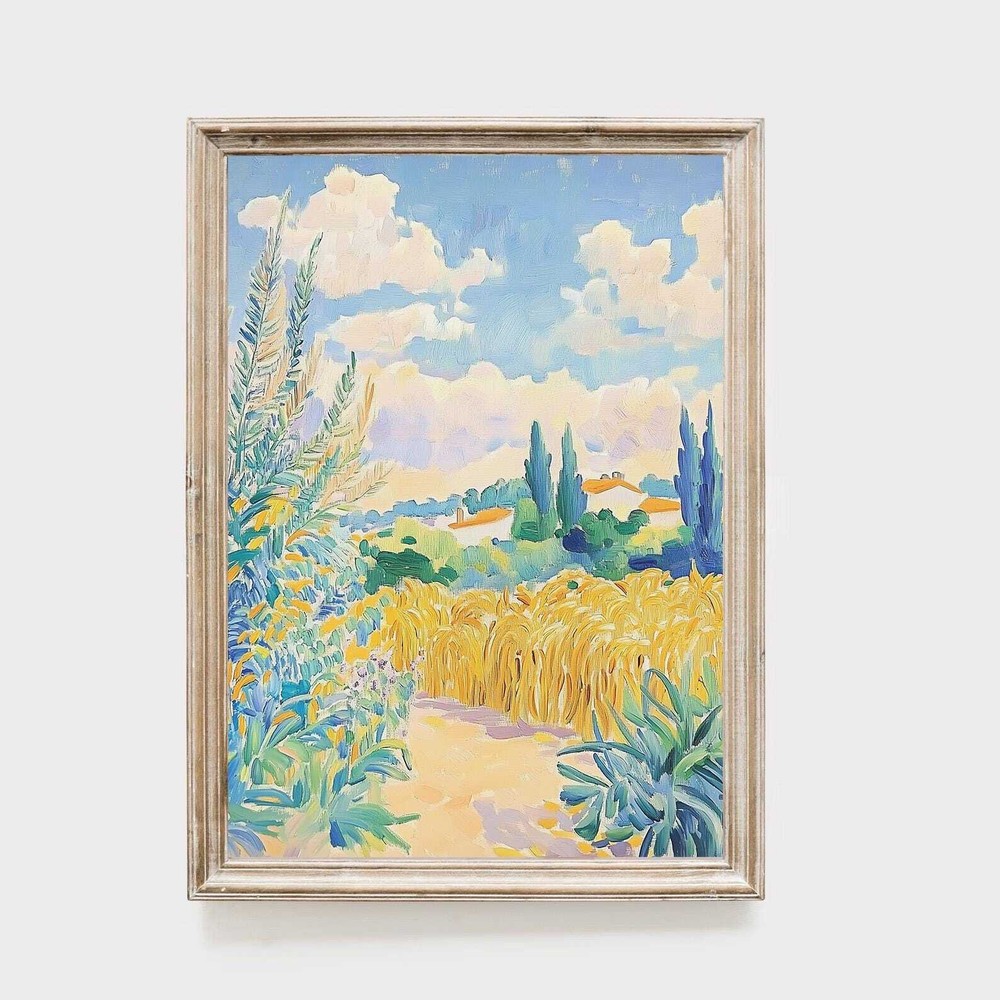 Sunlit Wheat Field Art Print Mediterranean Countryside Painting Colorful