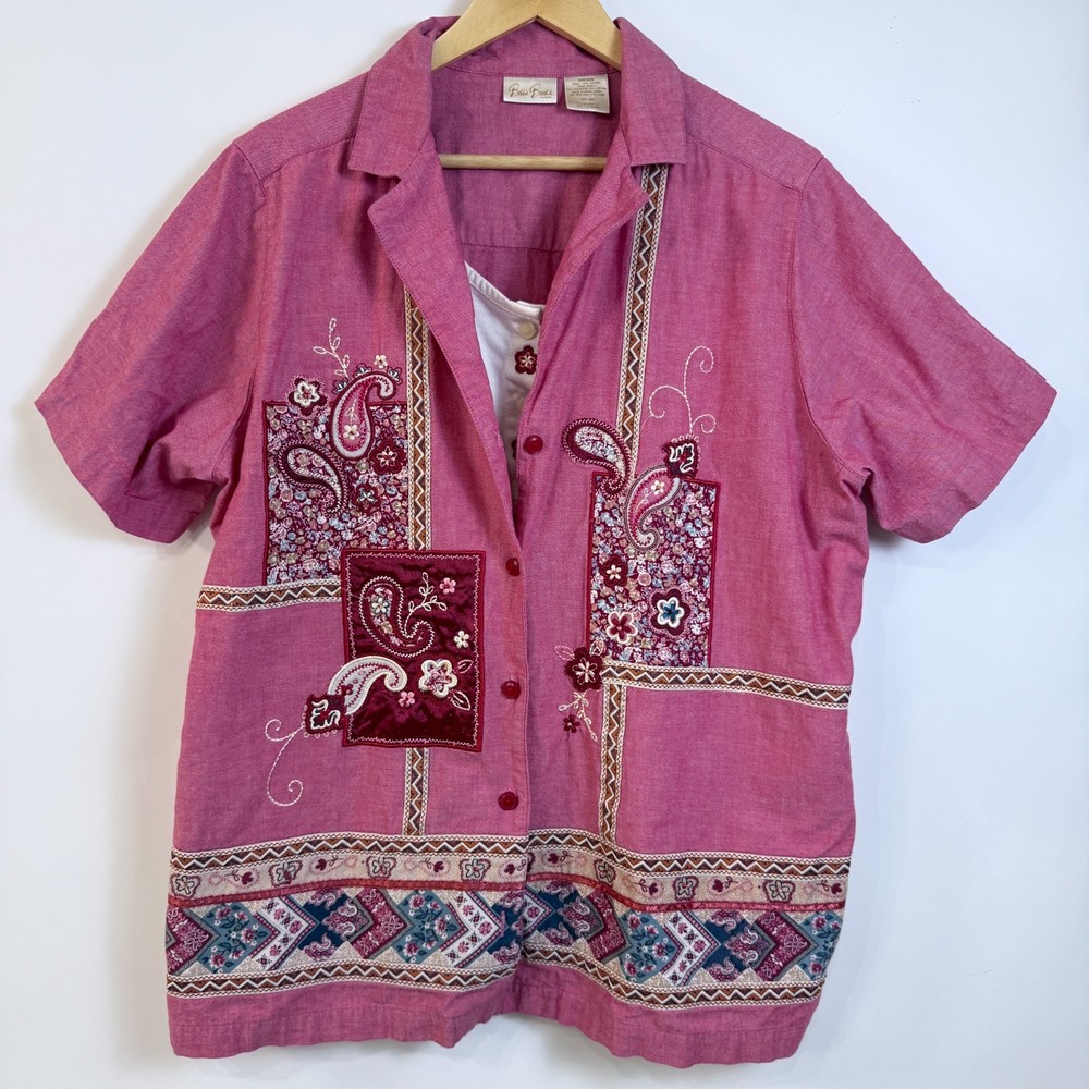 Bobbie Brooks Layered Button Up Shirt 18W/20W Patchwork Paisley Embroidered